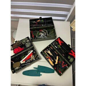 3- Vintage G.I. Joe Footlocker with Insert Tray & GI Joe accessories and clothin